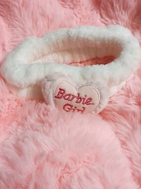 Barbie White Plush Heart Makeup Brush Headband with Pink Embroidery